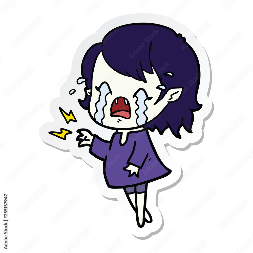 sticker of a cartoon crying vampire girl sticker of a cartoon crying vampire girl