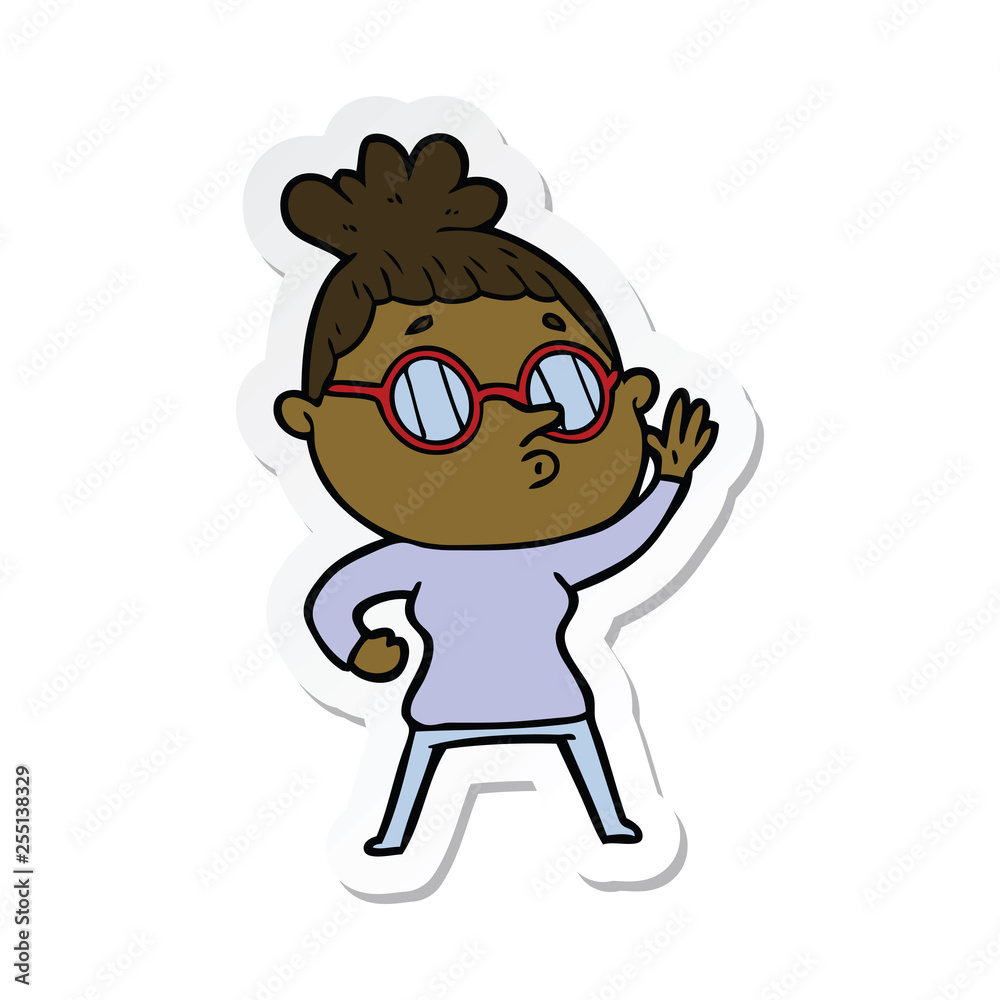 sticker of a cartoon woman wearing glasses sticker of a cartoon woman wearing glasses