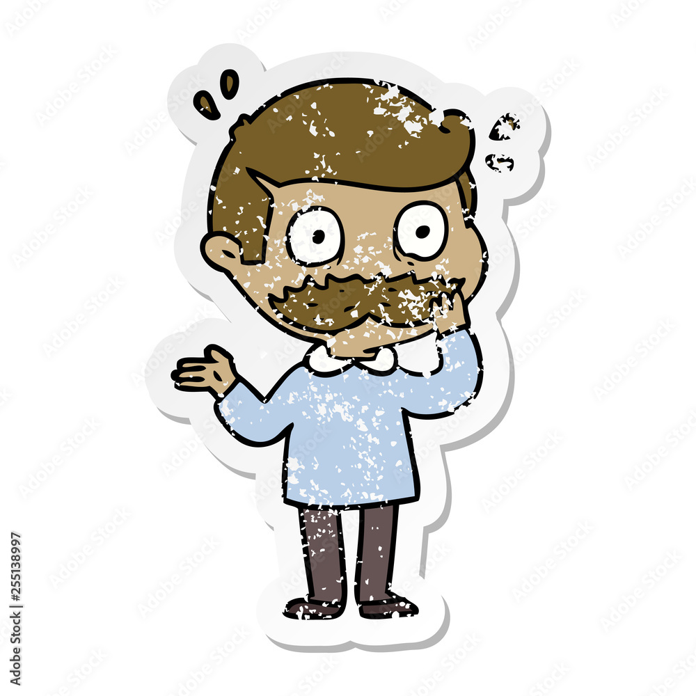 Obraz premium distressed sticker of a cartoon man with mustache shocked