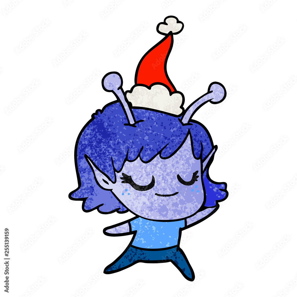 smiling alien girl textured cartoon of a wearing santa hat smiling alien girl textured cartoon of a wearing santa hat
