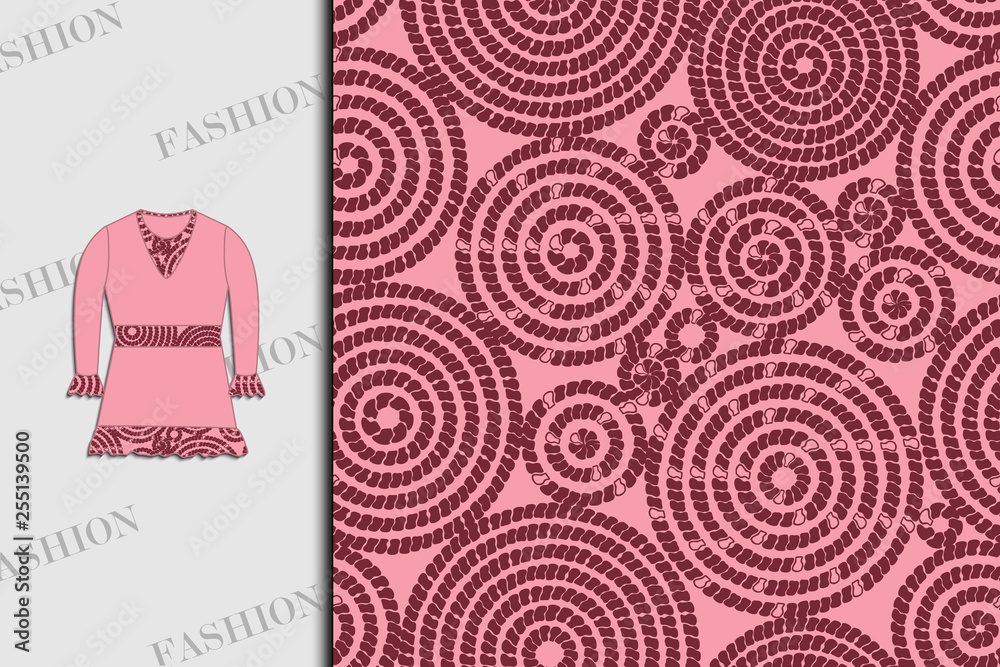 Blouse. Fabric design with abstract circles. Seamless pattern. Use for textiles, fabrics, paper, wallpaper, covers,  tiles, linoleum. Vector illustration