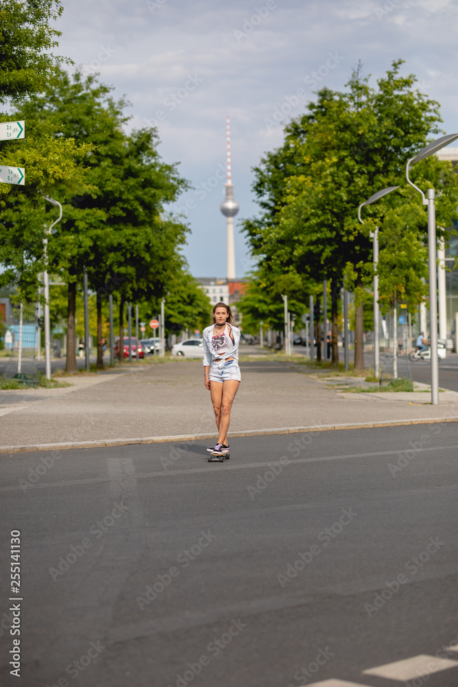 portrait of young skater girl in berlin