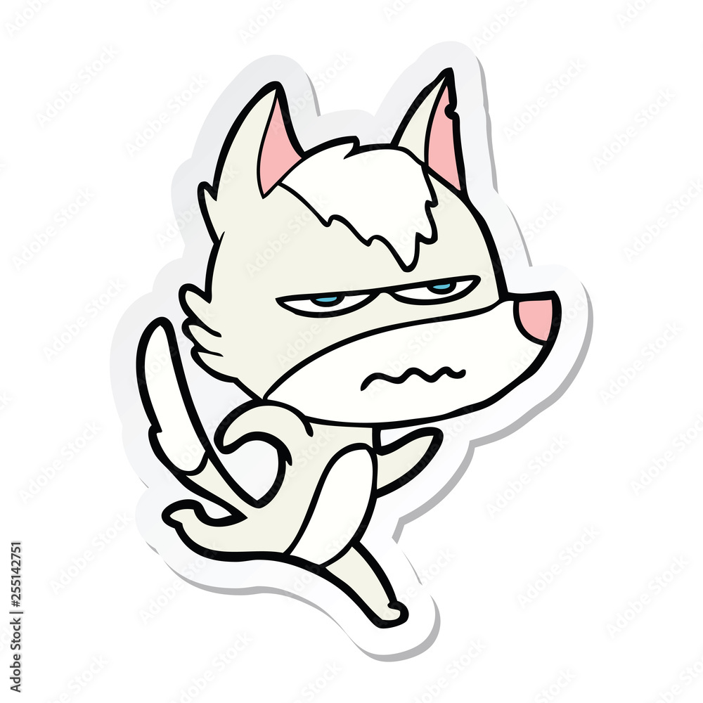 sticker of a cartoon annoyed wolf