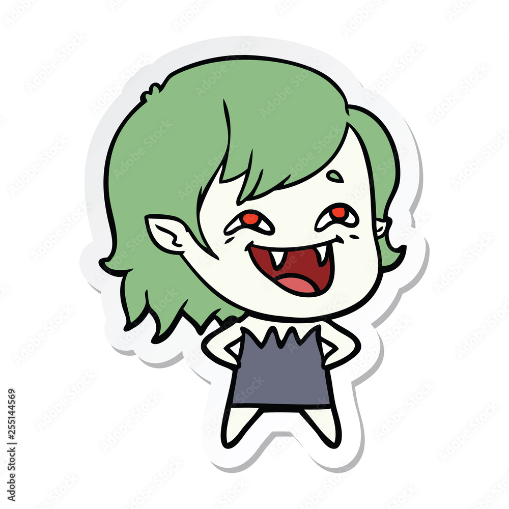 sticker of a cartoon laughing vampire girl sticker of a cartoon laughing vampire girl