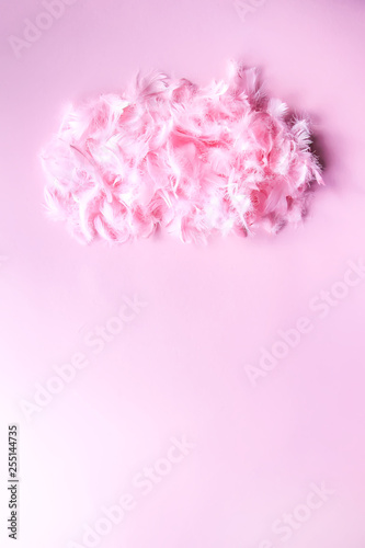 Easter composition with traditional decor of pink feathers.