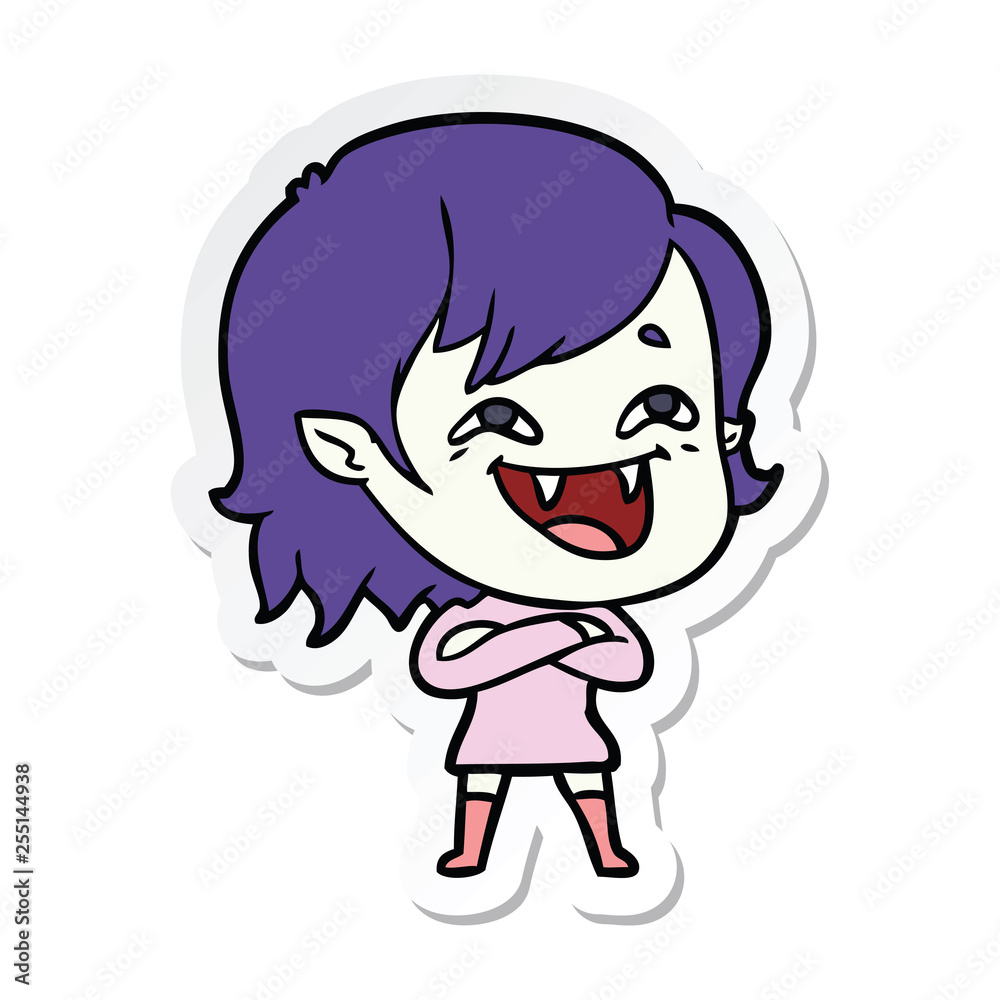 sticker of a cartoon laughing vampire girl sticker of a cartoon laughing vampire girl