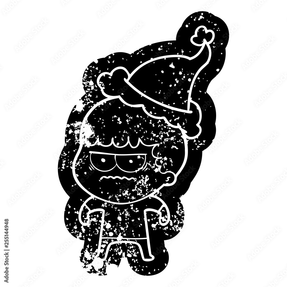 cartoon distressed icon of a annoyed man wearing santa hat cartoon distressed icon of a annoyed man wearing santa hat