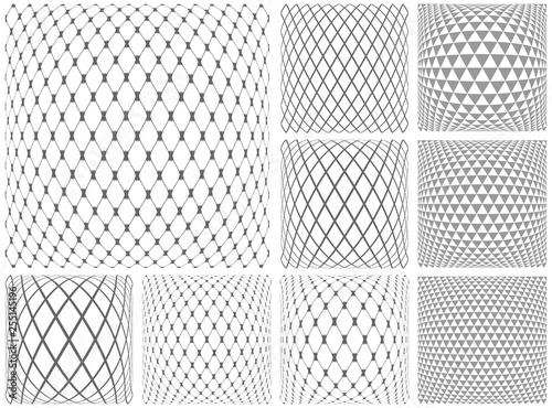 3D geometric patterns set. Convex textures and backdrops.