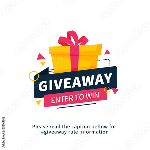 Giveaway enter to win poster template design for social media post or website banner. Gift box vector illustration with modern typography text style. photo
