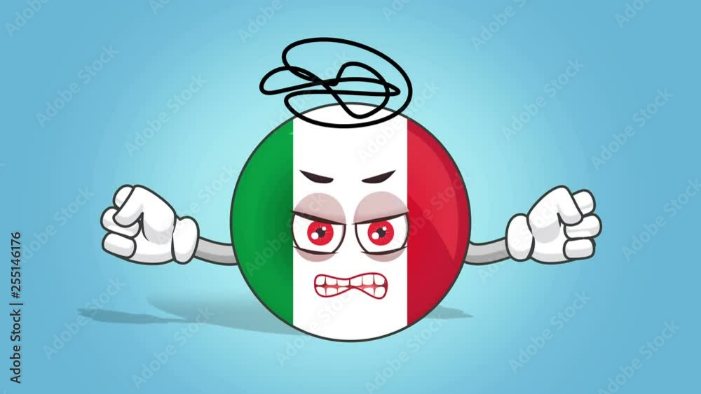 Cartoon Icon Flag Italy Evil Crazy with Face Animation with Alpha Matte ...