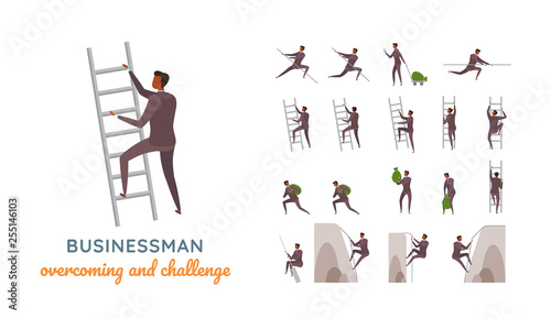 Vector young adult man in business suit ready-to-use character casual poses set in flat style.