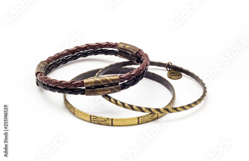 Metal and leather bracelets