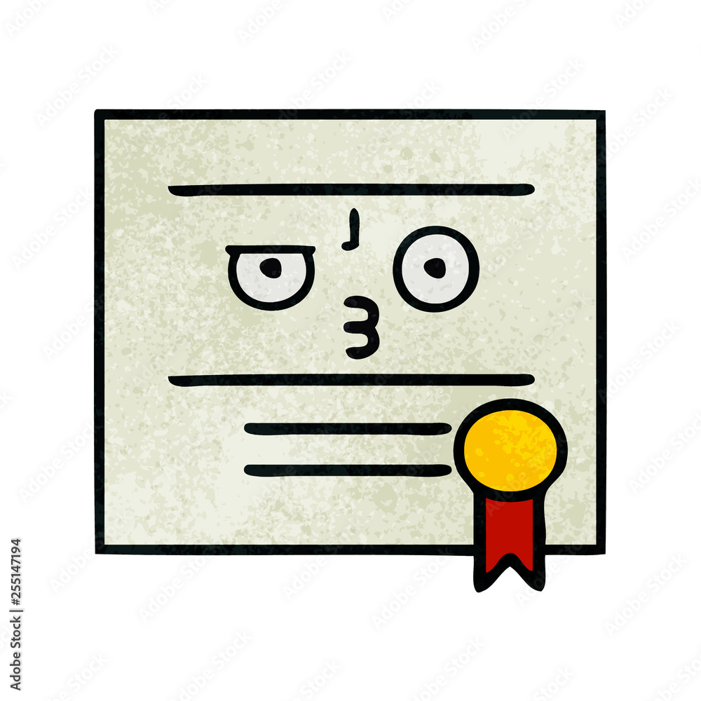 retro grunge texture cartoon graduation diploma