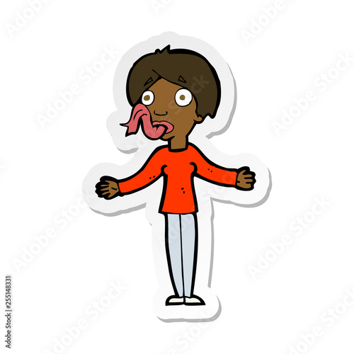 sticker of a cartoon woman telling lies