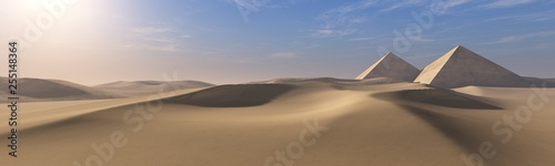 Pyramids in the desert of sand, panorama