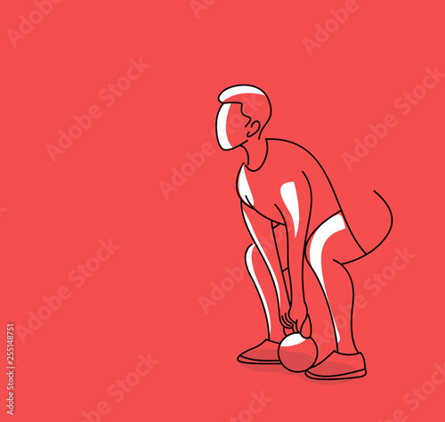 Sports lifts weight doing core exercises in the gym, Line Art Vetcor Design.