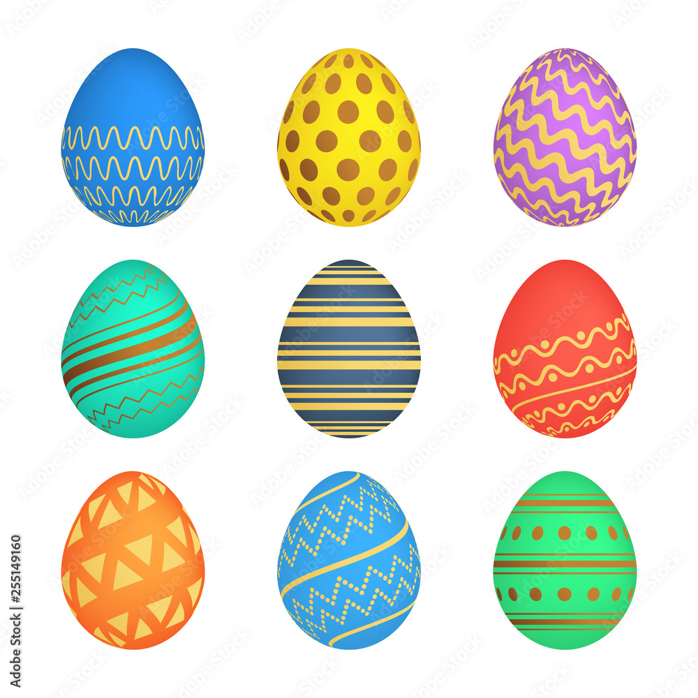 Set of Nine Easter eggs with colorful texture