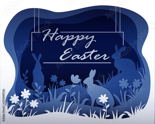 Monochrome Easter illustration in the style of paper art with your text