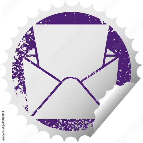 quirky distressed circular peeling sticker symbol letter and envelope