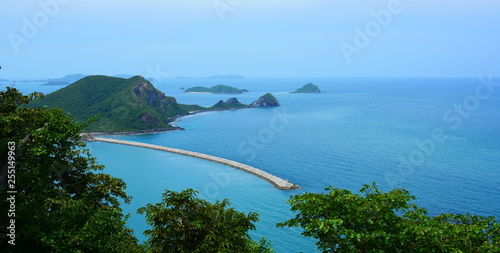 Sea views and islands close to Sattahip Naval Base, Thailand. The view from the high peaks.