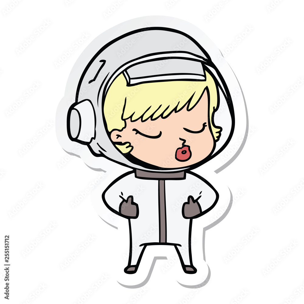 sticker of a cartoon pretty astronaut girl sticker of a cartoon pretty astronaut girl