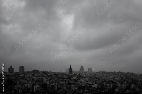 Black and White landscape of Galata Towers.