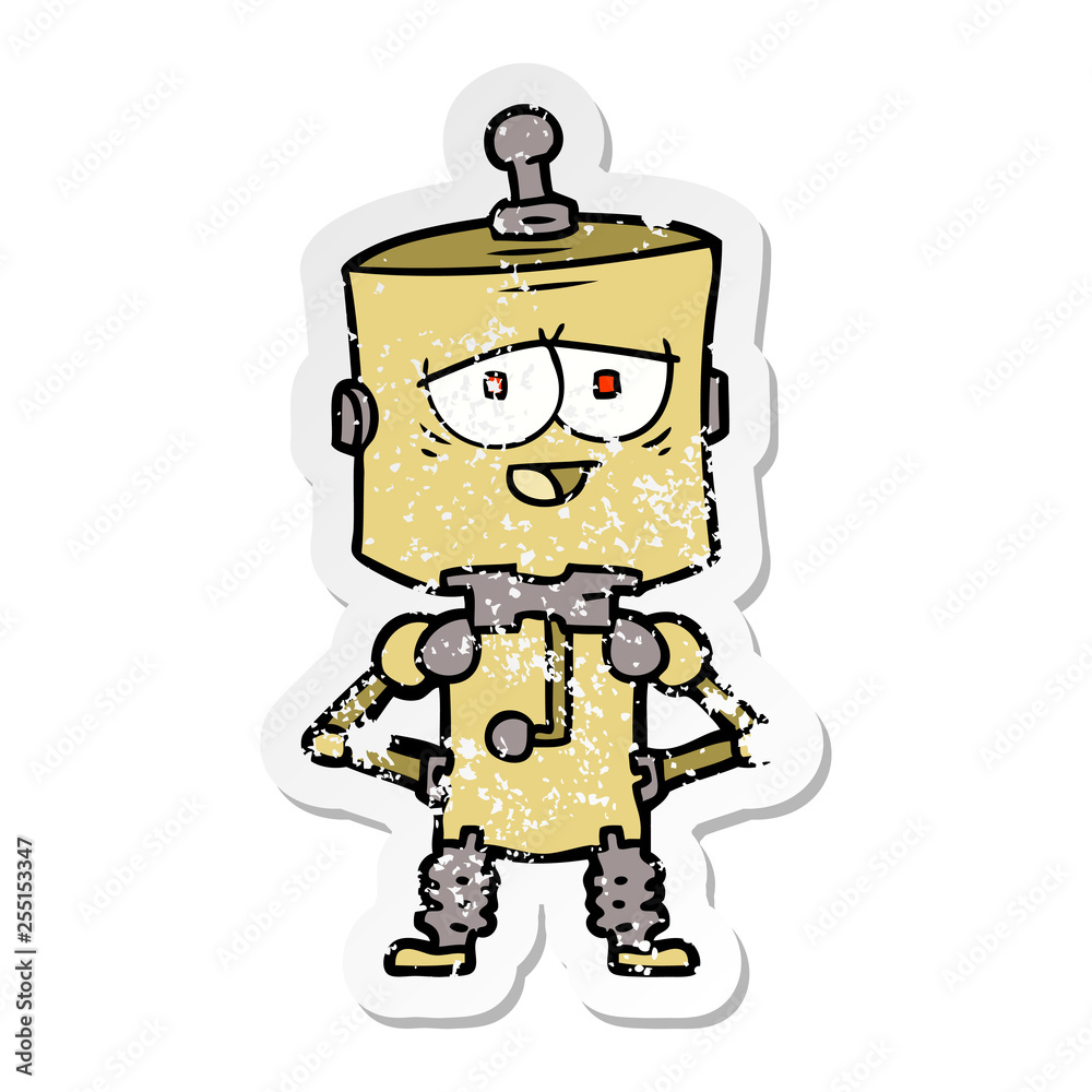 distressed sticker of a cartoon robot distressed sticker of a cartoon robot