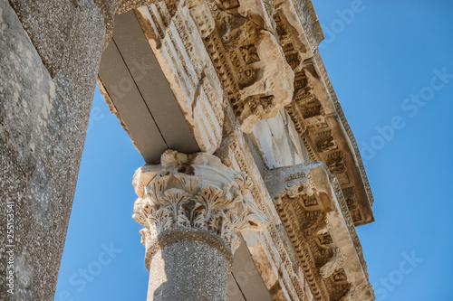 Temple and theater in the ancient city of Apollonia in Albania photo