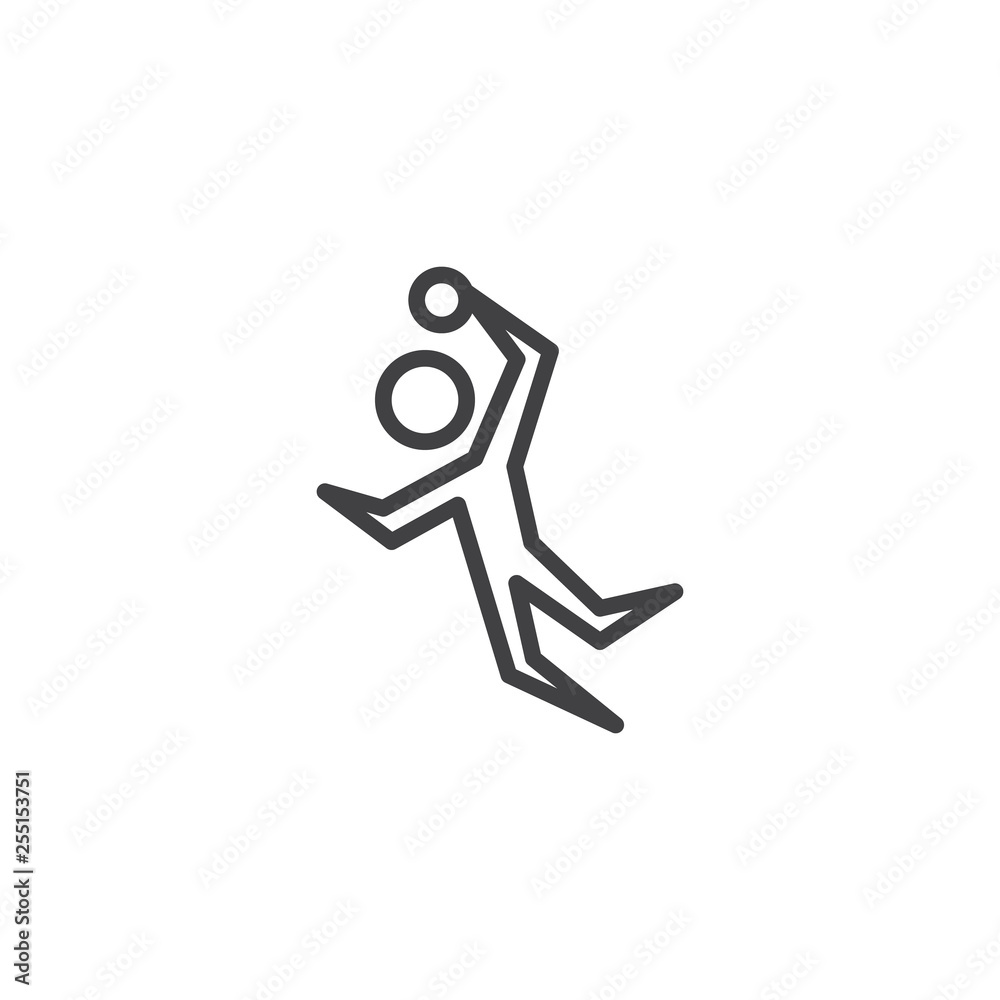 Handball player with ball line icon. linear style sign for mobile concept and web design. Handball athlete jump outline vector icon. Symbol, logo illustration. Pixel perfect vector graphics Handball player with ball line icon. linear style sign for mobile concept and web design. Handball athlete jump outline vector icon. Symbol, logo illustration. Pixel perfect vector graphics