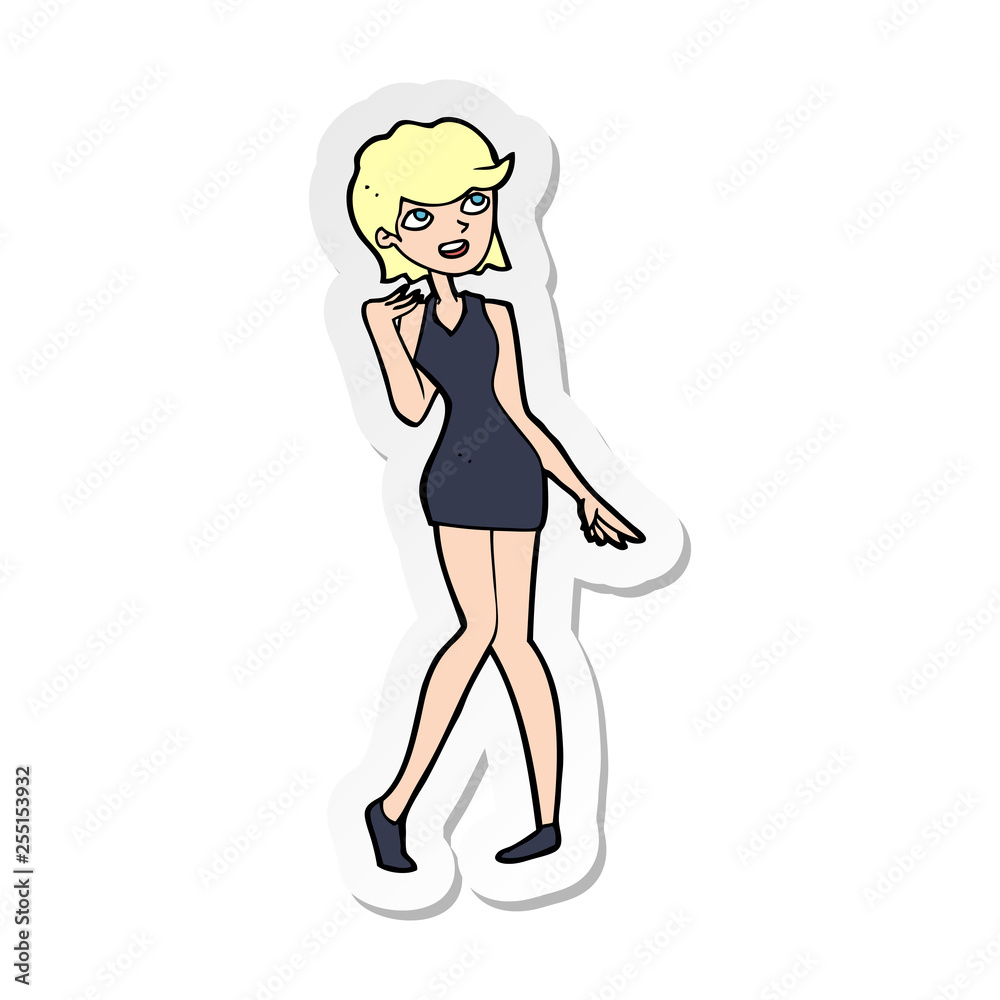sticker of a cartoon woman in cocktail dress sticker of a cartoon woman in cocktail dress