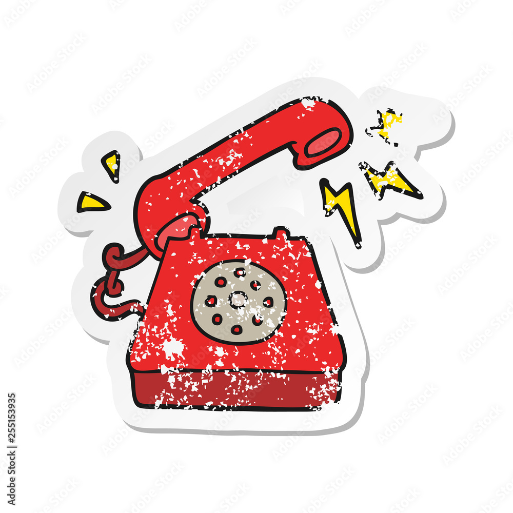 retro distressed sticker of a cartoon ringing telephone retro distressed sticker of a cartoon ringing telephone