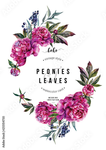 Fuchsia Peonies Vertical Card