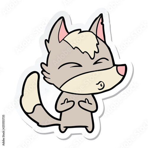 sticker of a cartoon wolf whistling