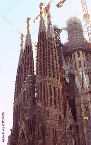 Famous architectural masterpiece, Cathedral of La Sagrada Familia designed by architect Antonio Gaudi and still being build since 1882. 