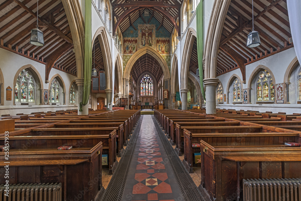 Interior of Saint Martin's Church in Dorking, England