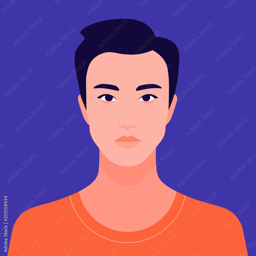 Portrait of a young Asian man. The face of a foreign student. Diversity. Avatar Vector flat illustration Portrait of a young Asian man. The face of a foreign student. Diversity. Avatar Vector flat illustration