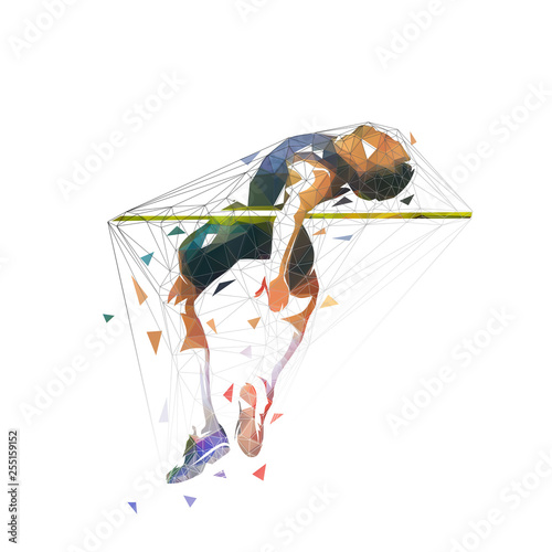 High jump athlete, low poly geometric vector illustration. Ahtletics, decathlon