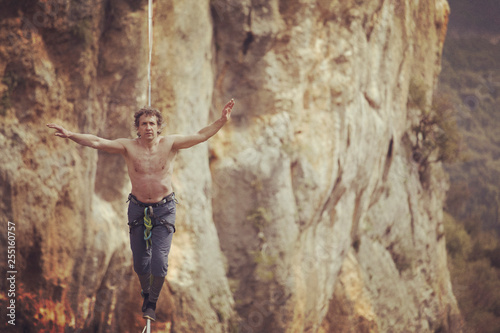 Walk a line in the sky.Turkish Highline Carnival in Antalya. © vetal1983