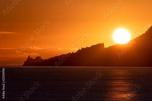 amazing sunset at Porto Venere, municipality of Porto Venere, La Spezia province, Liguria district, Italy, Europe photo