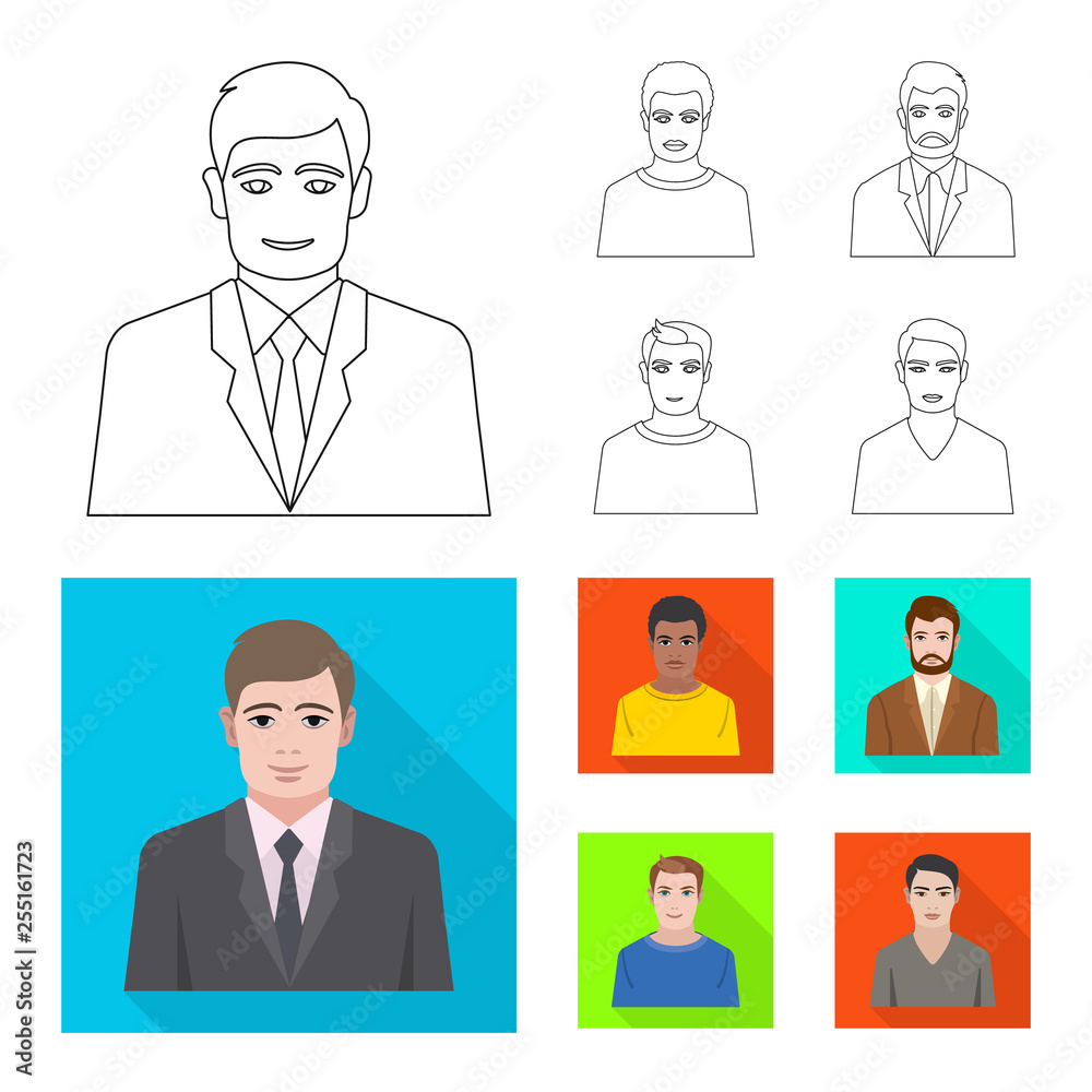 Vector design of hairstyle and profession logo. Collection of hairstyle and character stock symbol for web. Vector design of hairstyle and profession logo. Collection of hairstyle and character stock symbol for web.