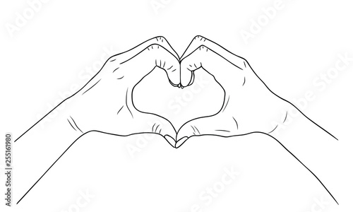 Vector sketch illustration - female hands show heart