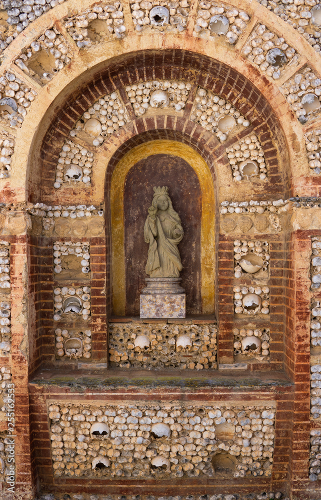 Faro Portugal ossuary shrine of bones detail in Capela dos Ossos