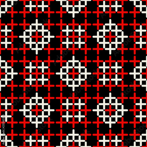Seamless pattern with ethnic geometric ornament on a black background.