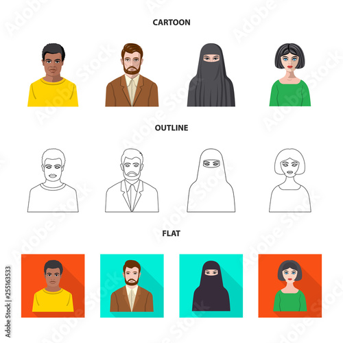 Vector illustration of hairstyle and profession  icon. Set of hairstyle and character  stock symbol for web.