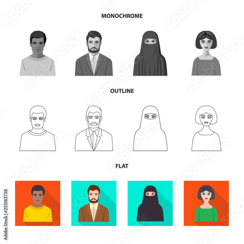 Vector design of hairstyle and profession  symbol. Set of hairstyle and character  stock symbol for web.