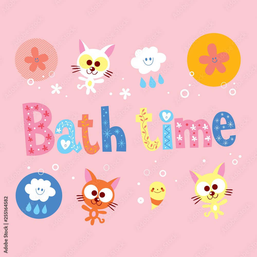 Bath time - kids design with cute kittens