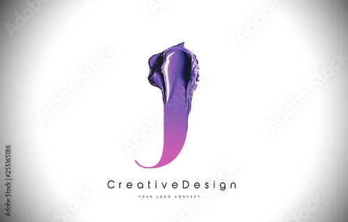 J Letter Design Brush Paint Stroke. Purple j Letter Logo Icon with Violet Paintbrush