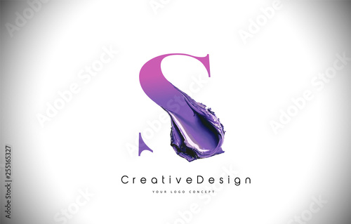 S Letter Design Brush Paint Stroke. Purple s Letter Logo Icon with Violet Paintbrush