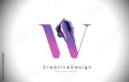 W Letter Design Brush Paint Stroke. Purple w Letter Logo Icon with Violet Paintbrush