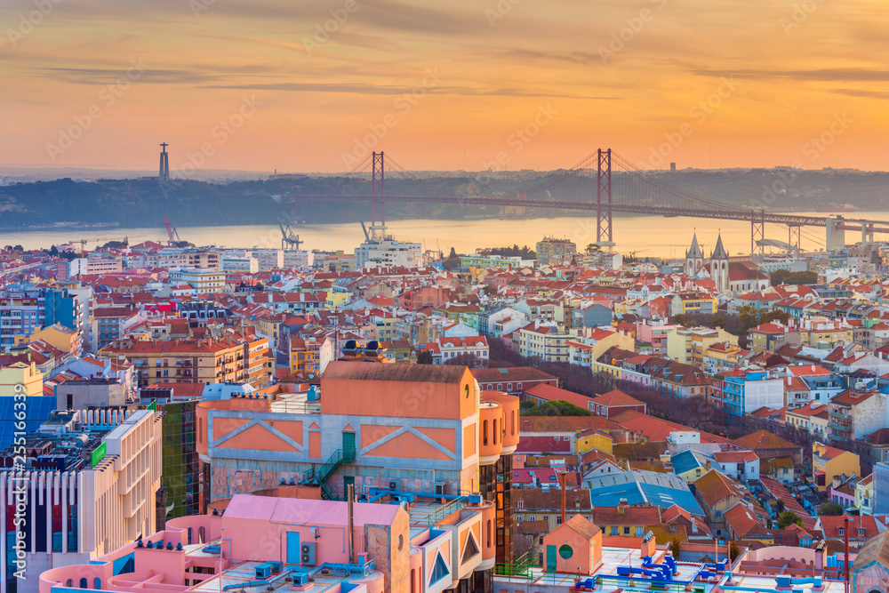 Panoramic view of Lisbon at sunset, Portugal
